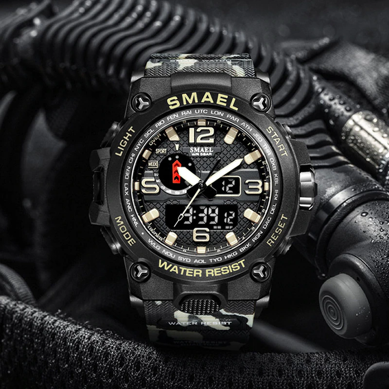 Thumbnail: SMAEL Brand Men Sports Watches Dual Display Analog Digital LED Electronic Quartz