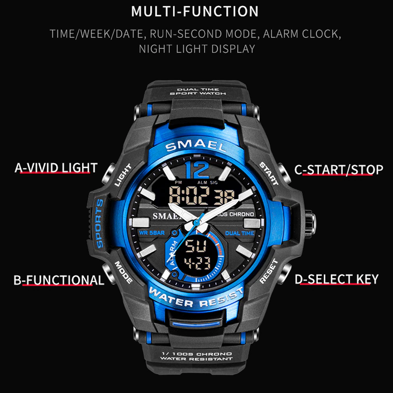 Thumbnail: SMAEL 2022 Men Watches Fashion Sport Super Cool Quartz LED Digital Watch 50M