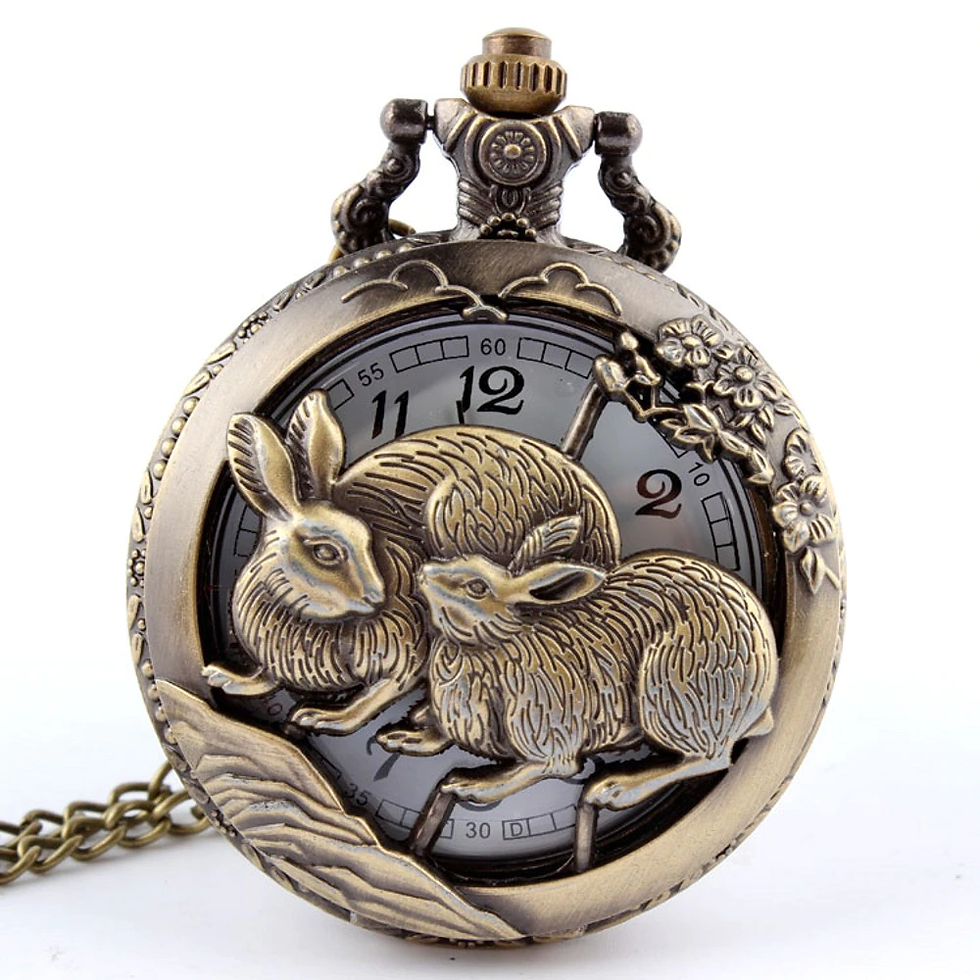 Miniatura: Retro Bronze Wolf Hollow Design Quartz Pocket Watch Mens Women Necklace Pendant 