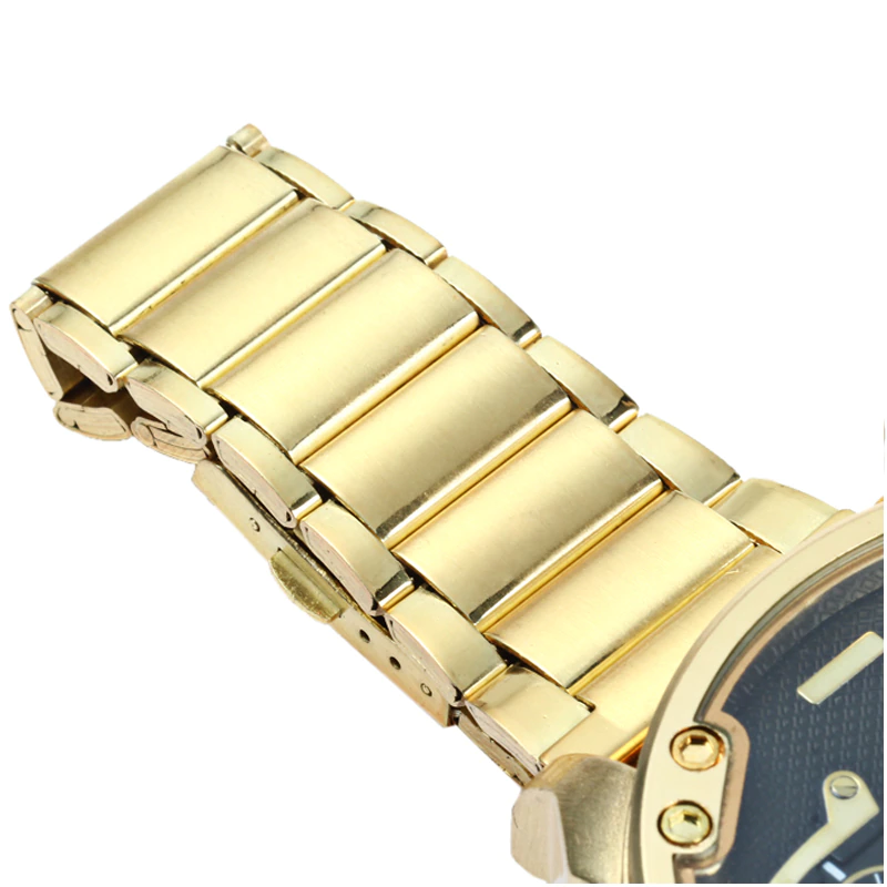 Миниатюра: Big Watch Men Luxury Golden Steel Watchband Men's Quartz Watches Dual Time Zone 