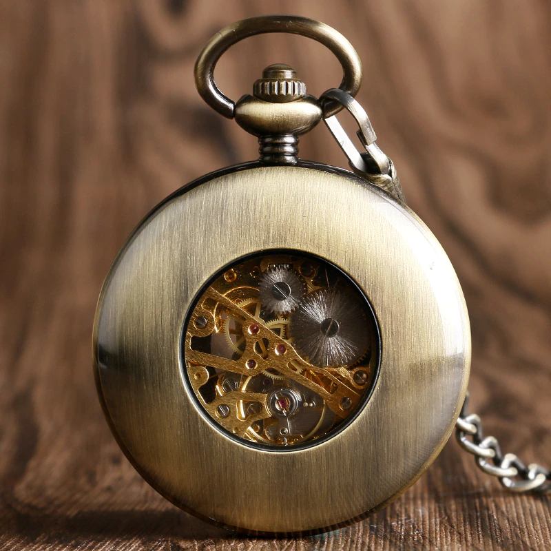 Thumbnail: Vintage Wood Mechanical Pocket Watch Roman Numerals Creative Carving Flower Dial