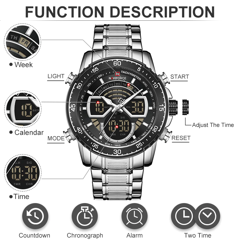 Miniatura: NAVIFORCE Men's Military Sports Waterproof Watches Luxury Analog Quartz Digital 