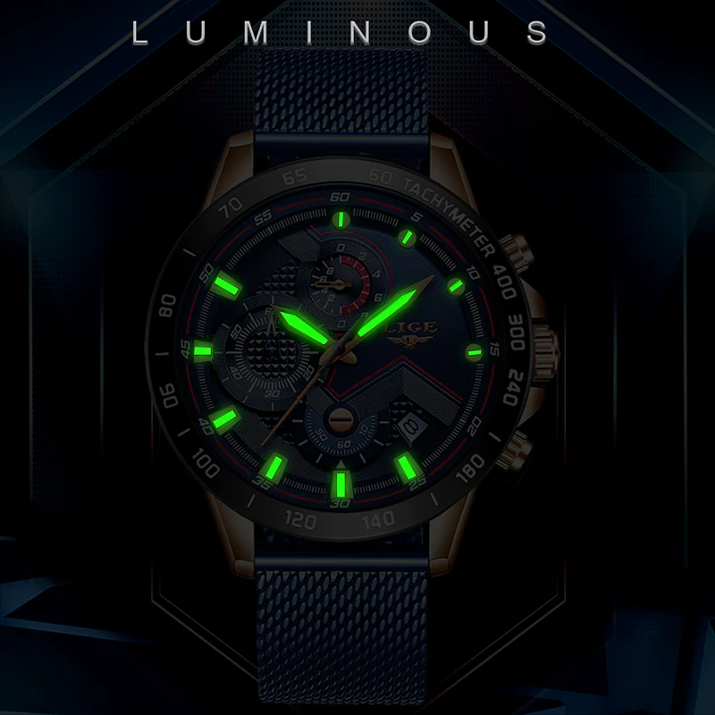Миниатюра: LIGE Fashion Mens Watches Top Brand Luxury WristWatch Quartz Clock Blue Watch