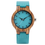 Thumbnail: Unique Design Lady Wrist Watch Wooden Blue Color Genuine Leather Band Women
