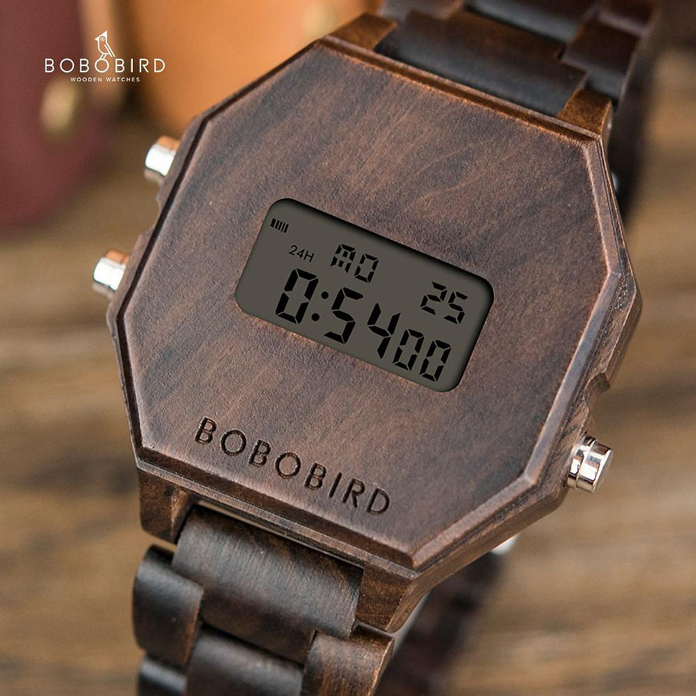 Thumbnail: BOBO BIRD Designe Digital Wristswatch Men Night Vision Bamboo Watch Male LCD