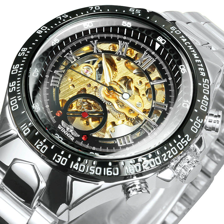 Thumbnail: WINNER Official Men Mechanical Wristwatches Skeleton Watch Golden Mens Watches