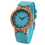 Thumbnail: Unique Design Lady Wrist Watch Wooden Blue Color Genuine Leather Band Women
