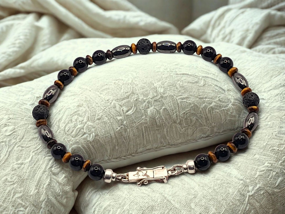 Miniatura: Pulseira de Ônix Negro, Olho de Tigre e Prata (TIGA BUMI)