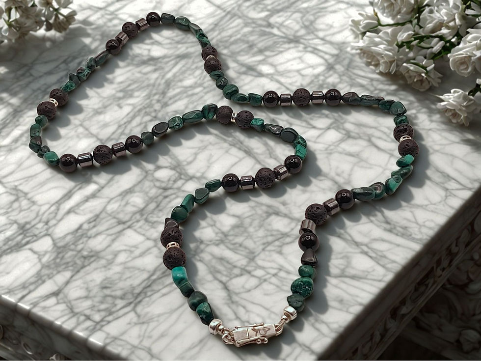 Miniatura: Colar de Malaquita, Ágata Negra e Prata (VIRIDIS NEXUS)