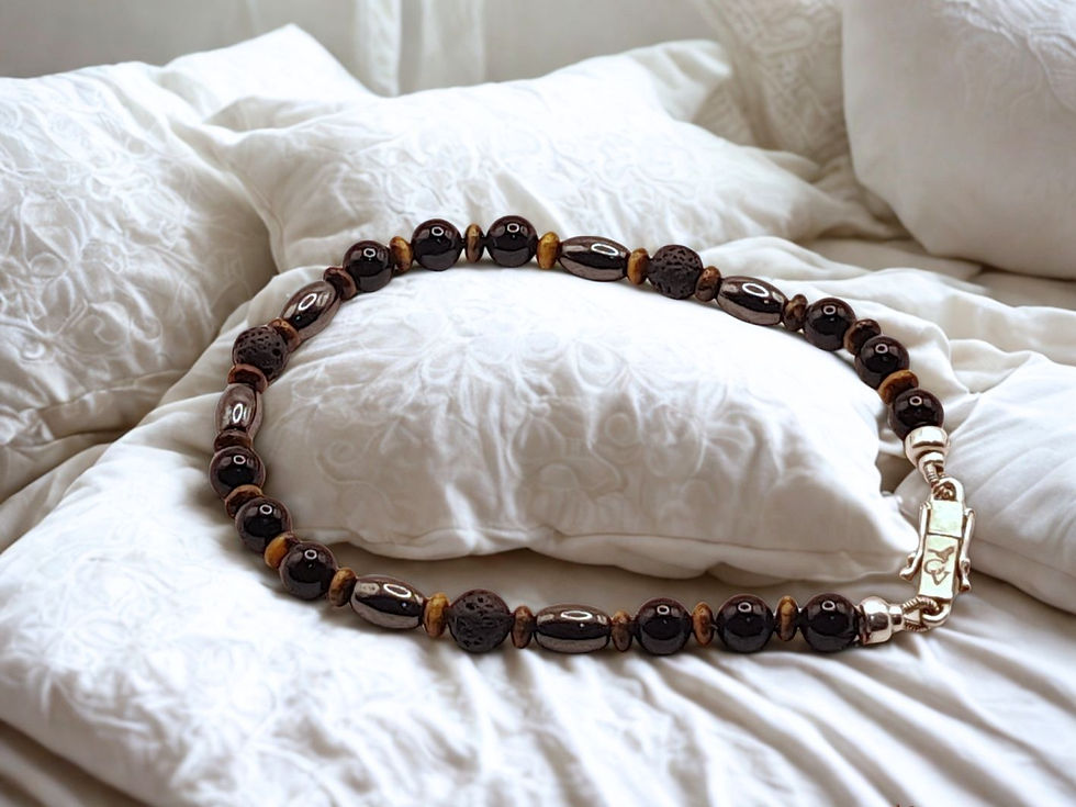 Miniatura: Pulseira de Ônix Negro, Olho de Tigre e Prata (TIGA BUMI)