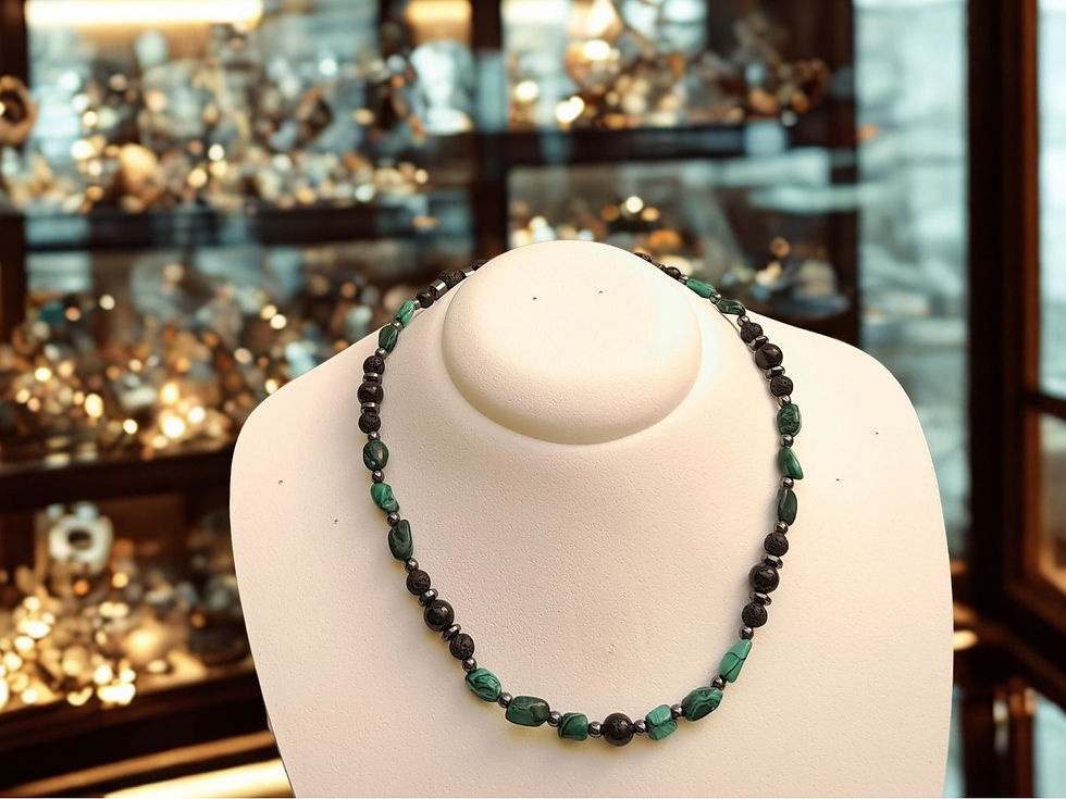 Miniatura: Colar de Malaquita, Turmalina Negra e Prata (TRANSMUTATIO)