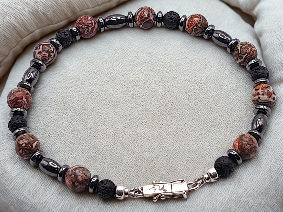Miniatura: Pulseira de Jaspe Leopardo, Lava Vulcânica e Prata (ANIMALIS)