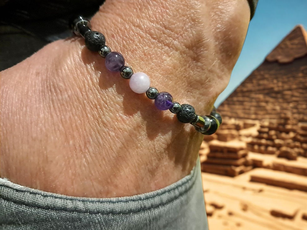 Miniatura: Pulseira de Kunzita, Ametista, Ônix Negro e Prata