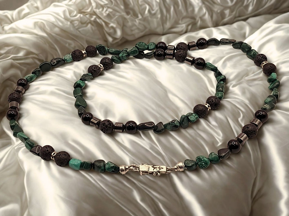 Colar de Malaquita, Ágata Negra e Prata (VIRIDIS NEXUS)