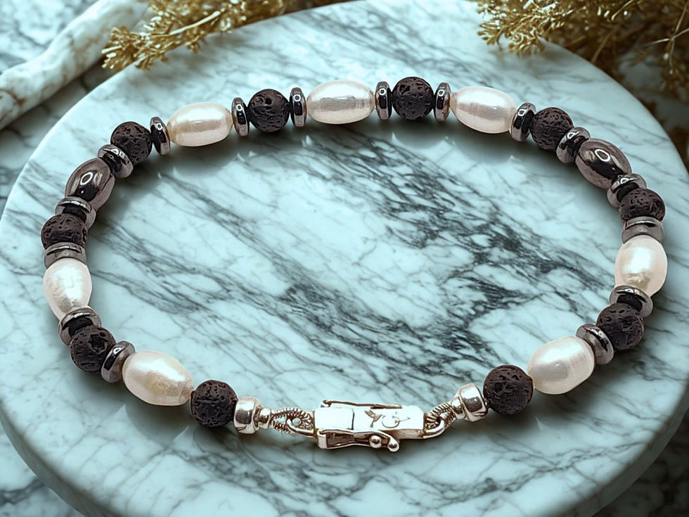 Miniatura: Pulseira de Pérolas Naturais, Lava Vulcânica e Prata (AQUA PURUS)