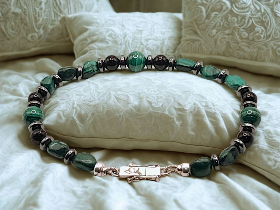 Miniatura: Pulseira de Malaquita, Ônix Negro e Prata (METAMORPHOSIS)