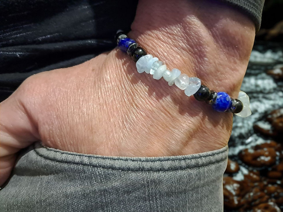 Miniatura: Pulseira de Água-marinha, Lápis-lazúli, Turmalina Negra e Prata (SKY SHIELD)