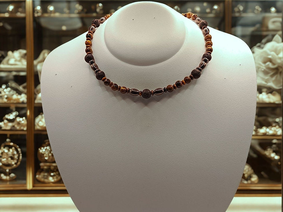 Miniatura: Colar de Olho de Tigre, Lava Vulcânica e Prata (TIGRIS TERRAE)