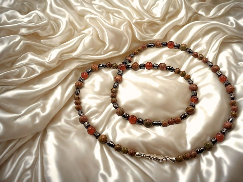 Miniatura: Colar de Unakita, Cornalina e Prata (PHOENIX BLOOM)