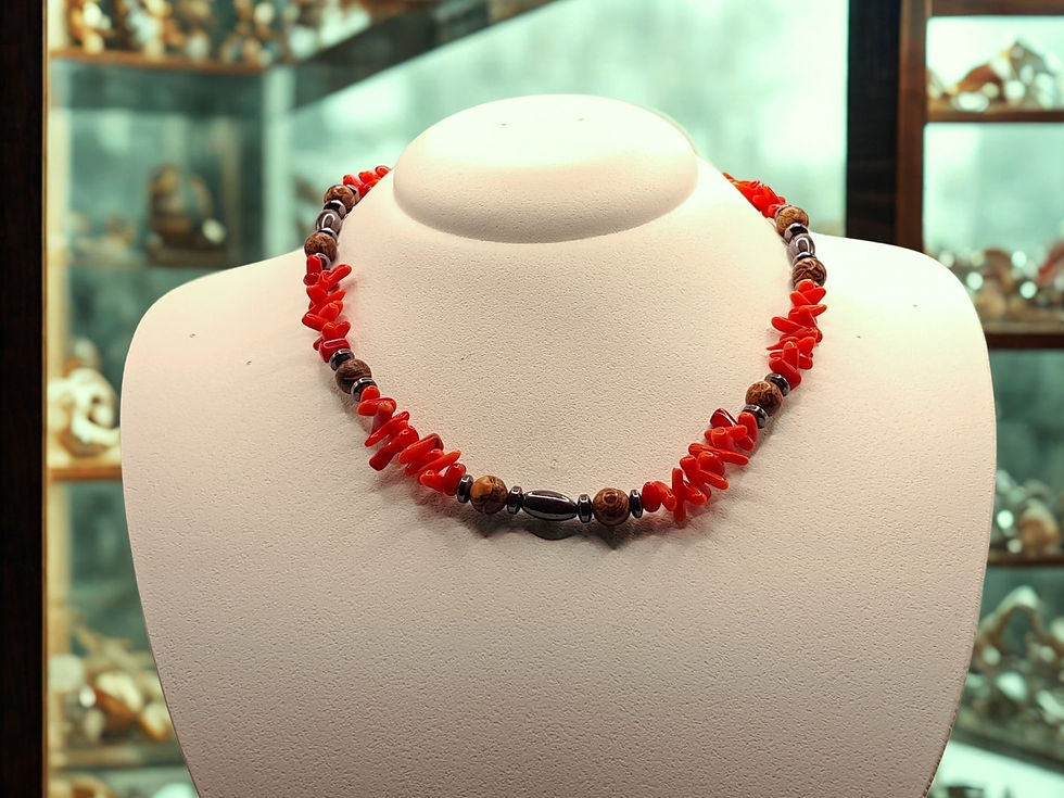 Miniatura: Colar de Coral Vermelho, Jaspe Mariam e Prata (ROBUR RUBRUM)