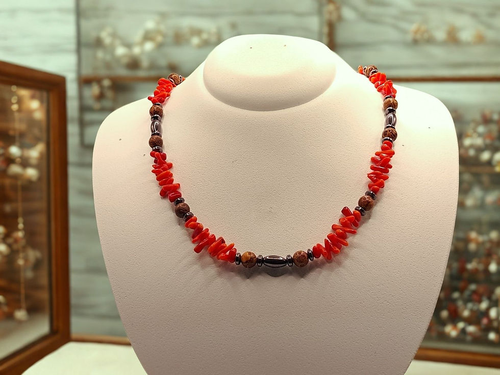 Miniatura: Colar de Coral Vermelho, Jaspe Mariam e Prata (ROBUR RUBRUM)