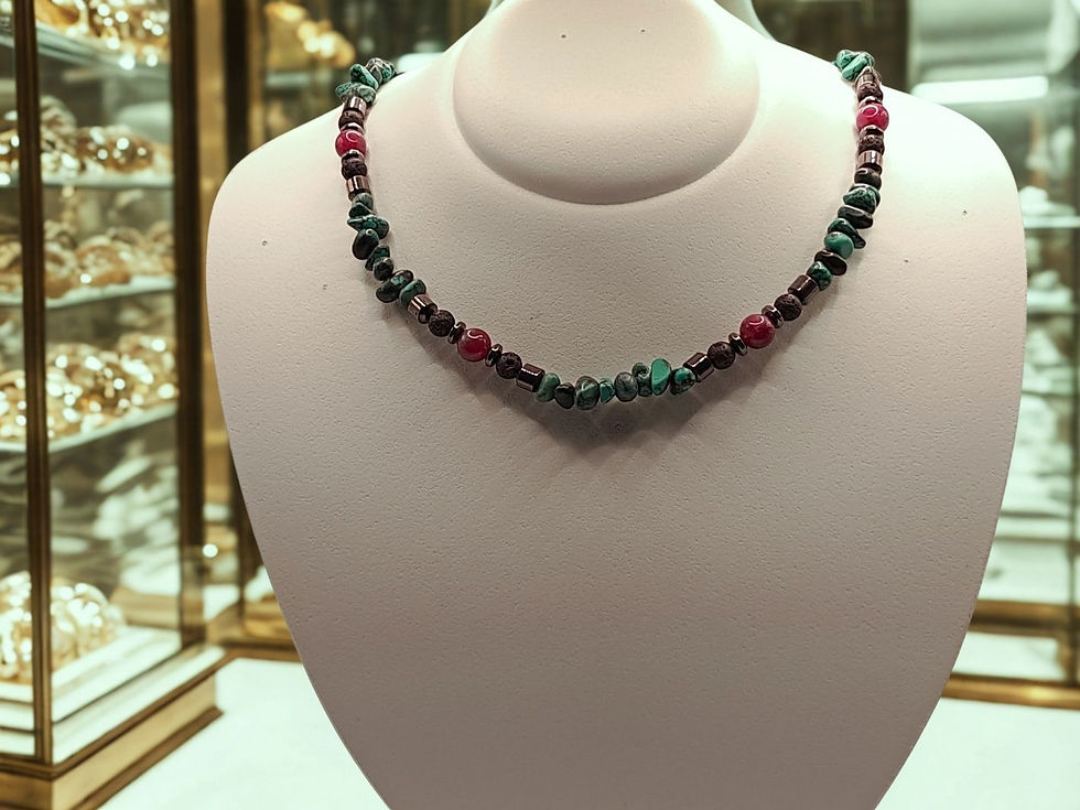 Miniatura: Colar de Turquesa, Jade Zoisita, Hematita (VOLCANIC GROWTH)