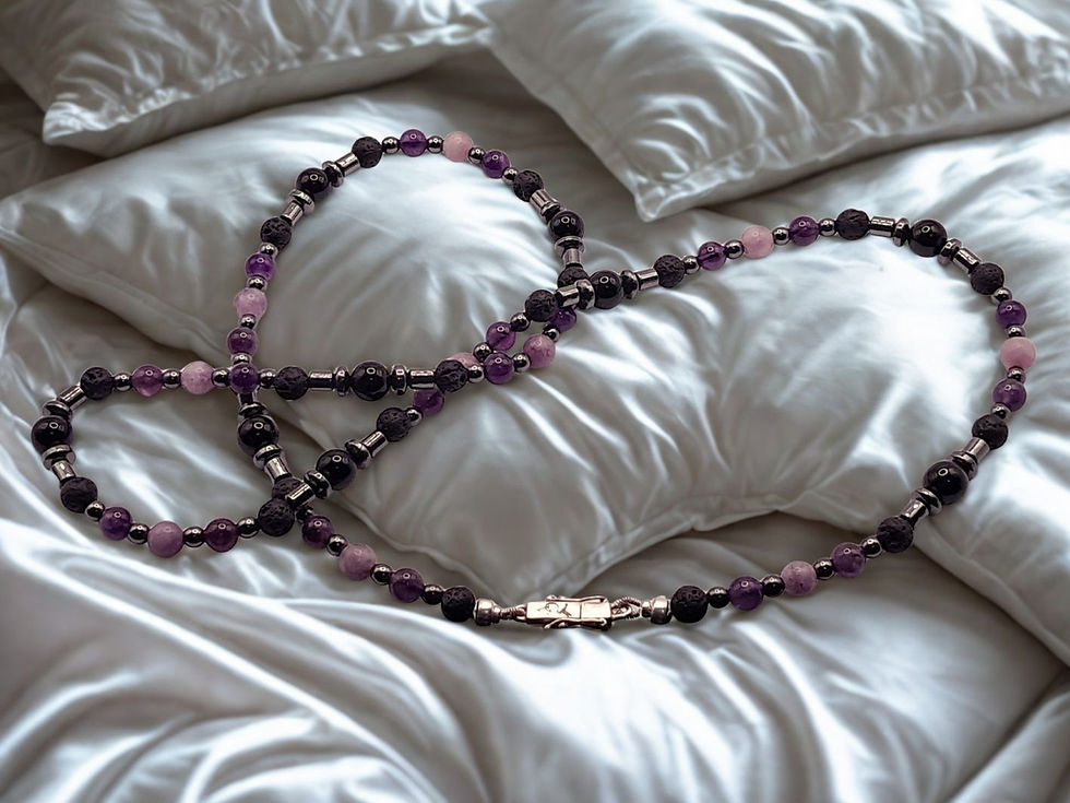 Miniatura: Colar de Ametista, Kunzita, Ônix Negro e Prata (LUX DIVINA)