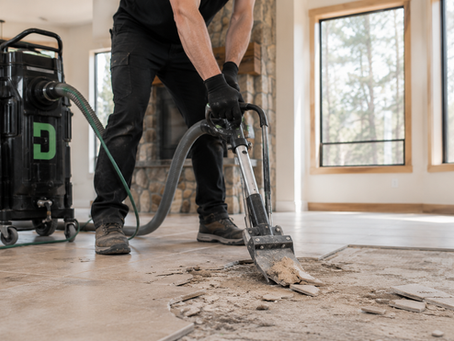 Dustless tile removal equipment in use during a Central Oregon tile demo
