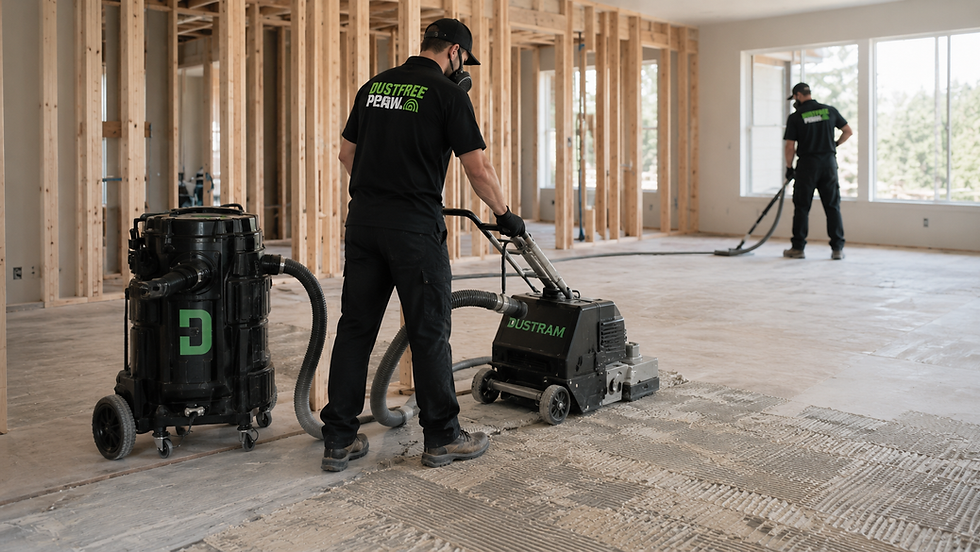 DustRam dust-free tile removal equipment in a Redmond new-construction home