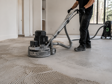 Concrete floor grinding removing thinset residue after tile removal in Oregon