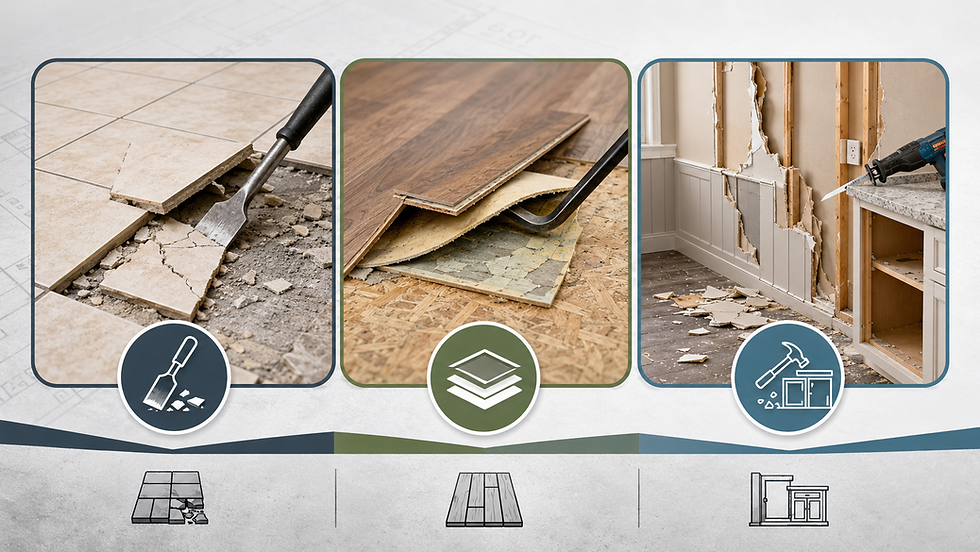 Summary graphic of the full range of demolition contractor services available in Central Oregon