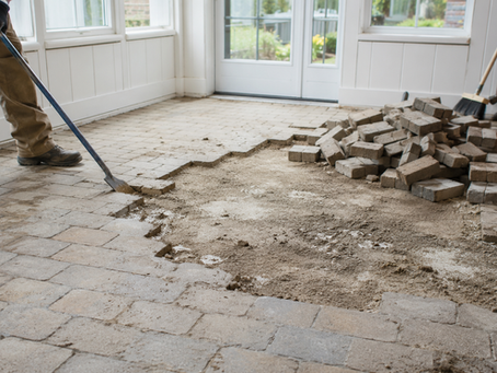 Interior paver removal in a Central Oregon home entryway or sunroom