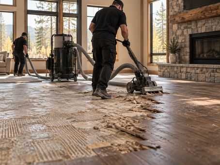 Flooring removal in progress ahead of the holiday season in a Central Oregon home