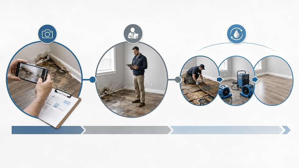 Documentation timeline for an insurance claim involving flooring water or fire damage