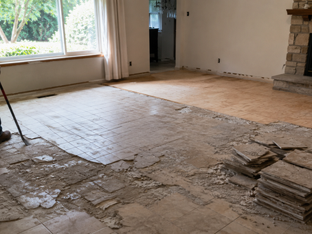 Flooring demolition in progress in a Central Oregon home before new flooring installation