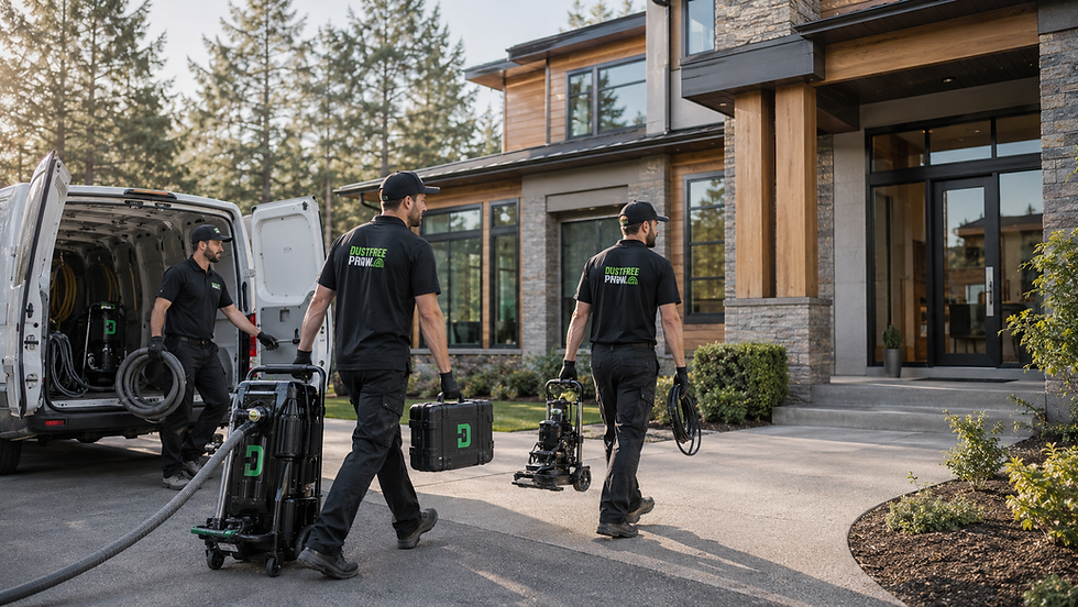DustFree PNW professional floor removal crew arriving at Central Oregon home on demo day, what to expect