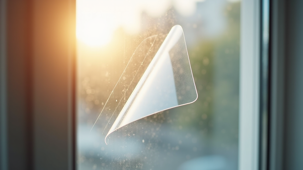 close-up view of transparent heat-shielding film being applied to window