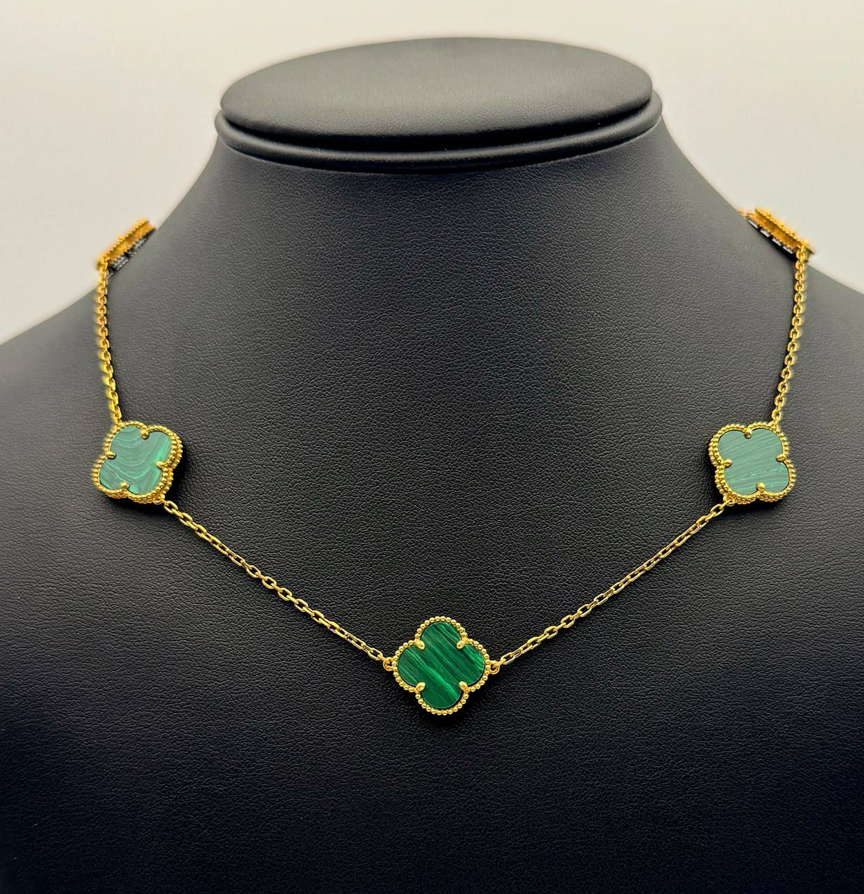 Jewelry 925 sterling silver Van cleef style Paper Clip Green clover shape neckla