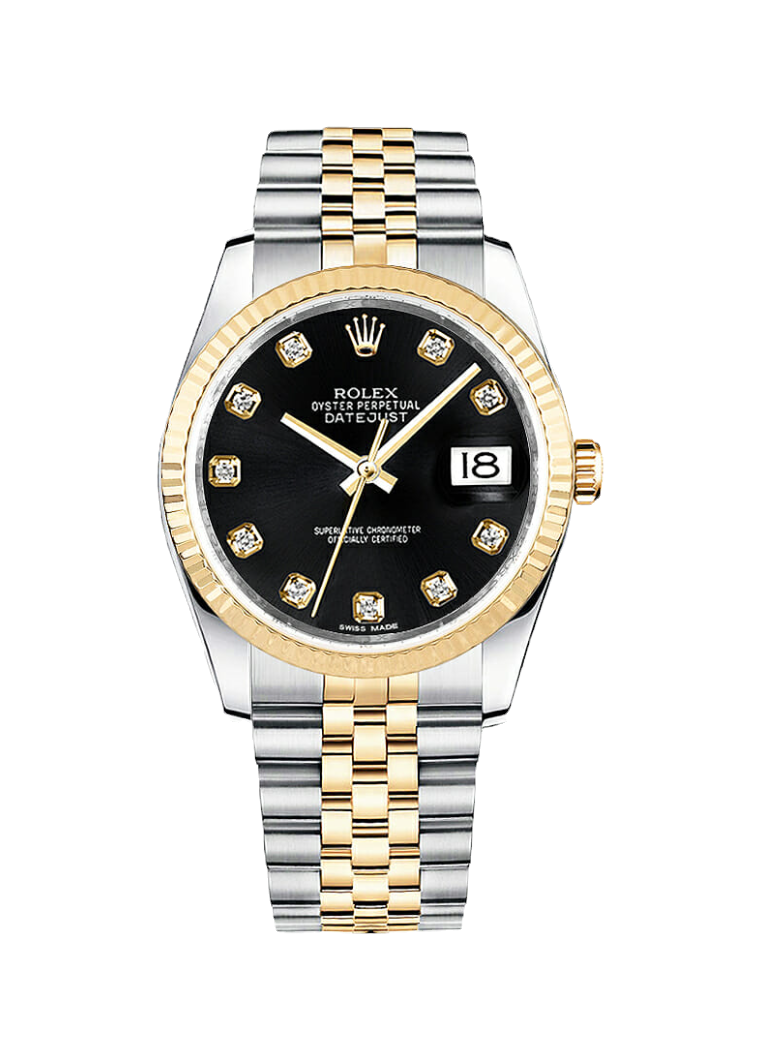 2005 Rolex Datejust 36mm 116233 black diamond dial 18k yellow gold