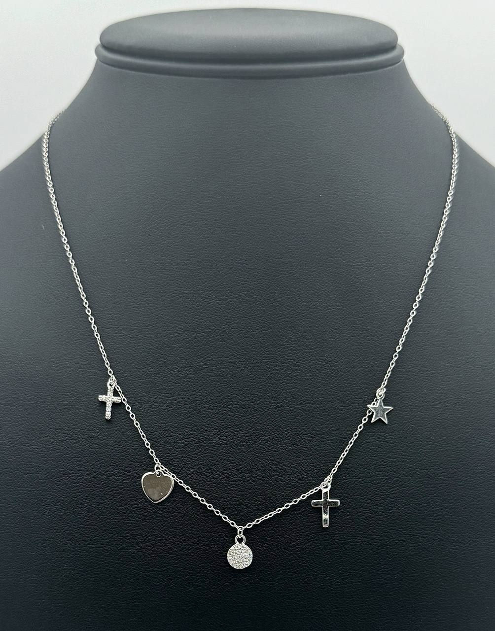 Jewelry 925 sterling silver necklace with 5 charms and CZ stones 0.2 CTW