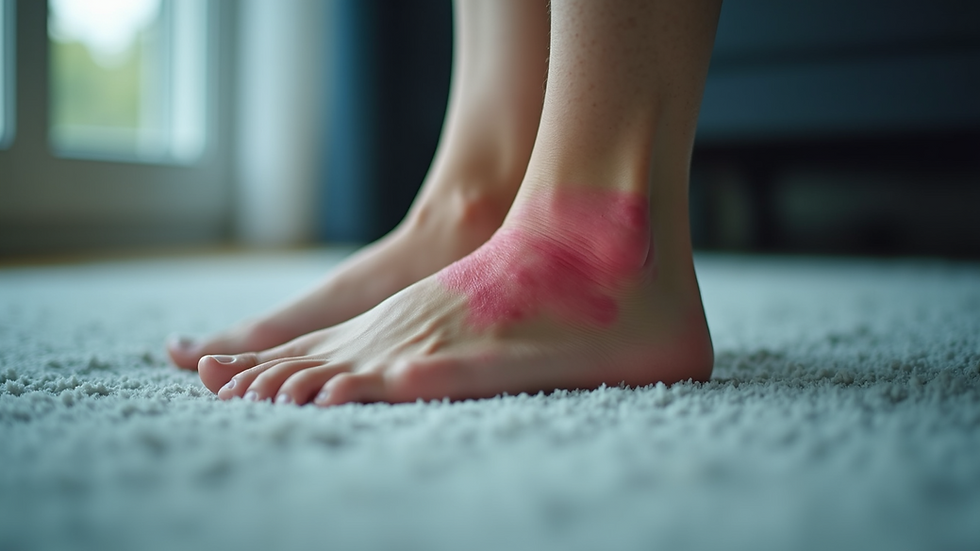 Eye-level view of an ankle with swelling and redness