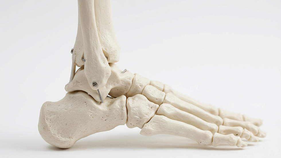 Close-up view of a foot and ankle model showing bones and joints