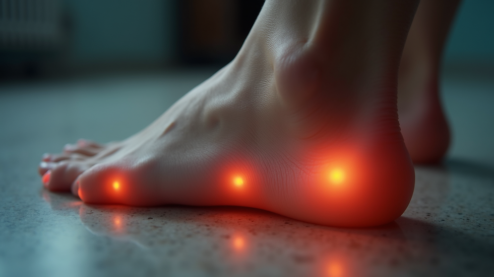 Close-up view of a foot with highlighted pain points