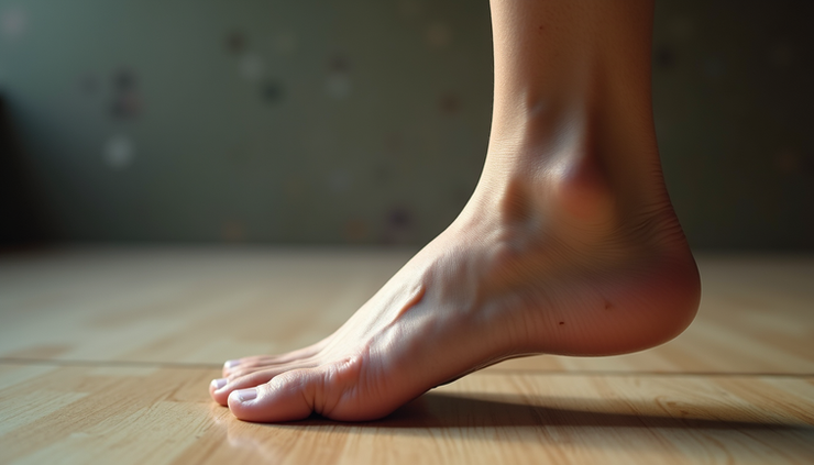 Close-up side view of a high-arched foot showing the rigid structure