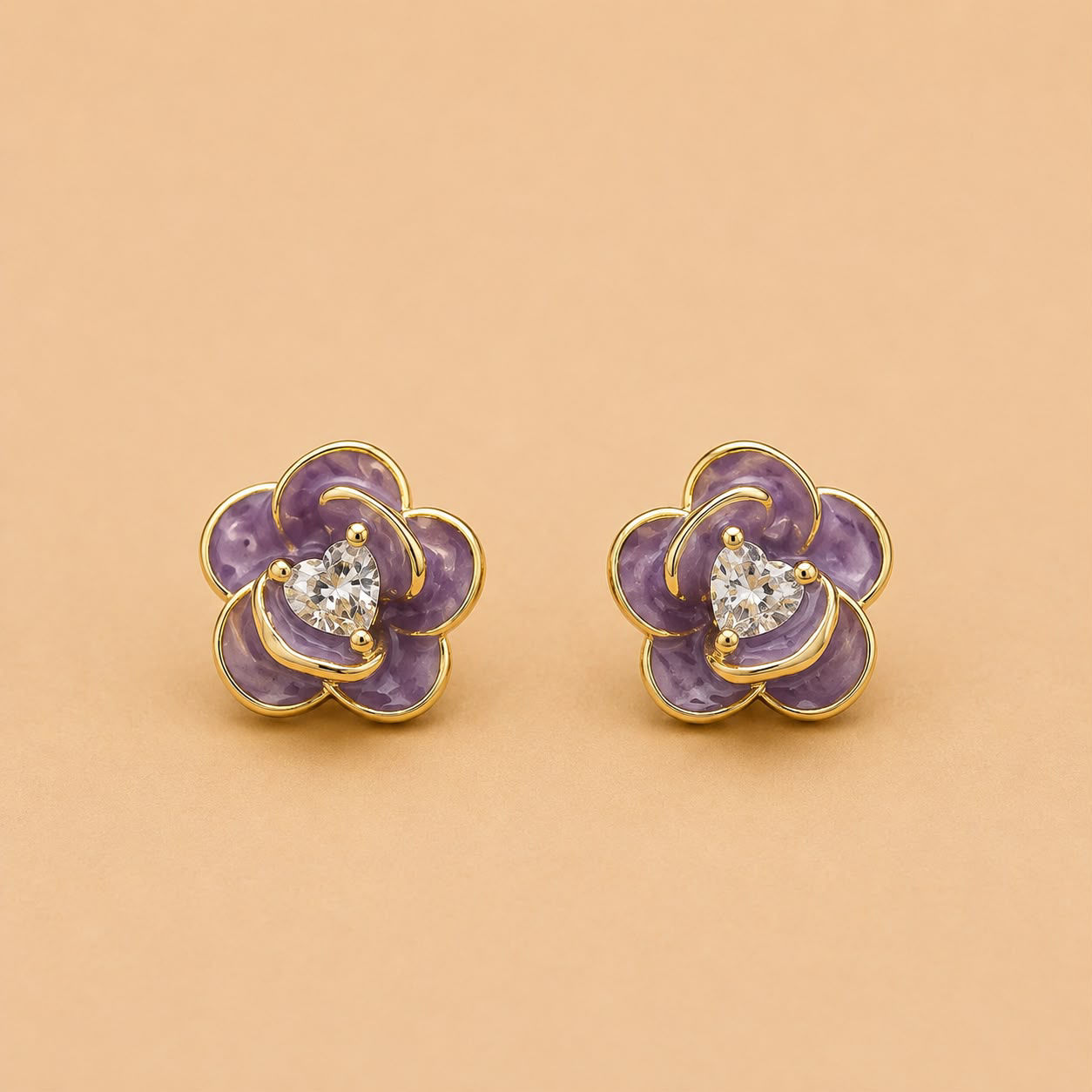 Aros flor esmaltado cristal clear corazón 