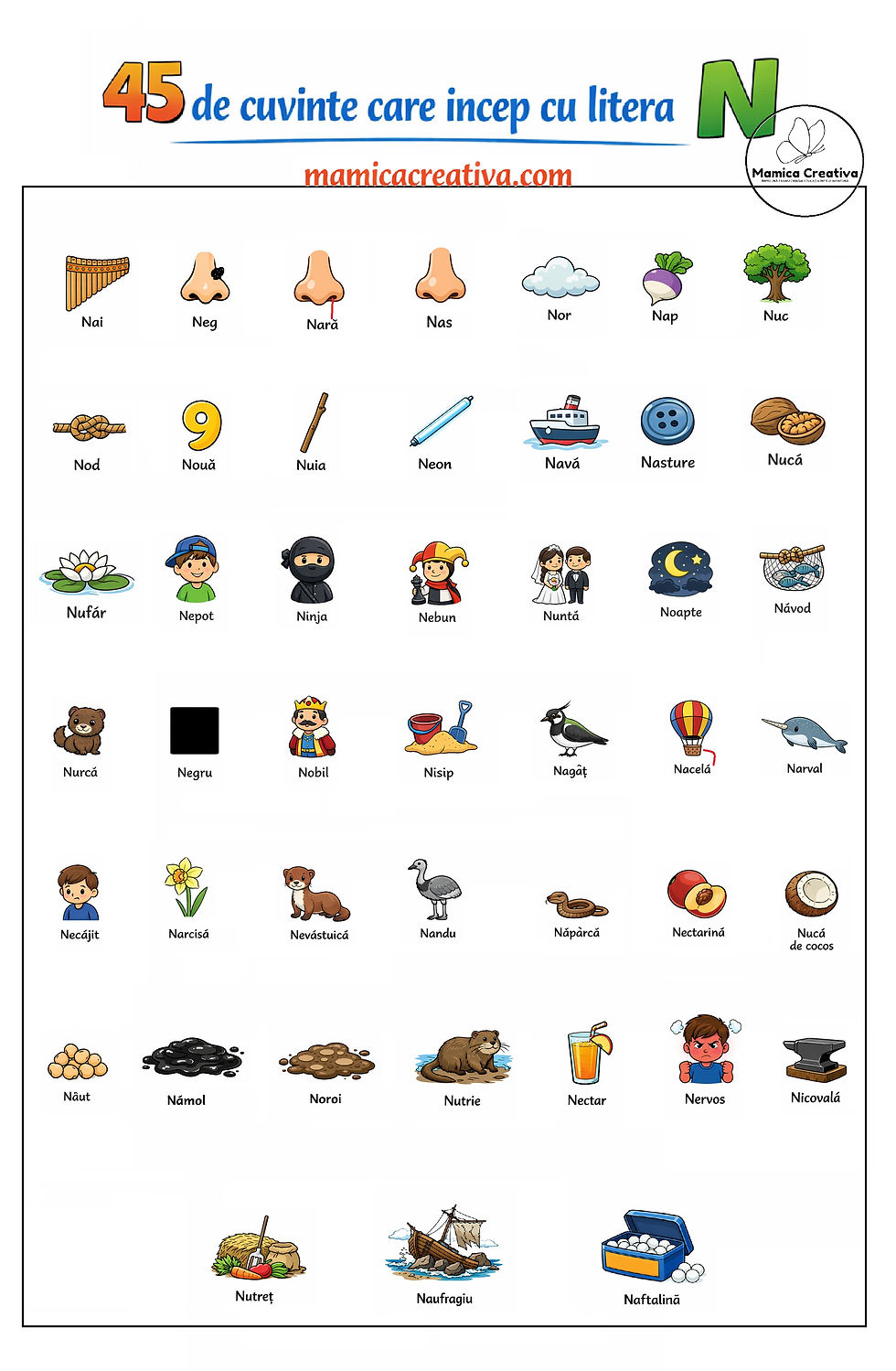 45 de cuvinte care încep cu litera N