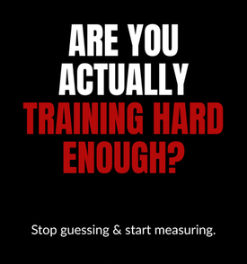 Fitness graphic with bold red and white text on black: "ARE YOU ACTUALLY TRAINING HARD ENOUGH? Stop Guessing. Start Tracking." Paul Kanu of KanuLift