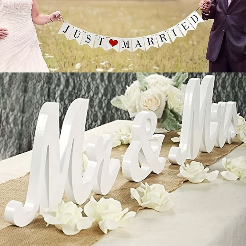 White Wooden Mr & Mrs Wedding Signs