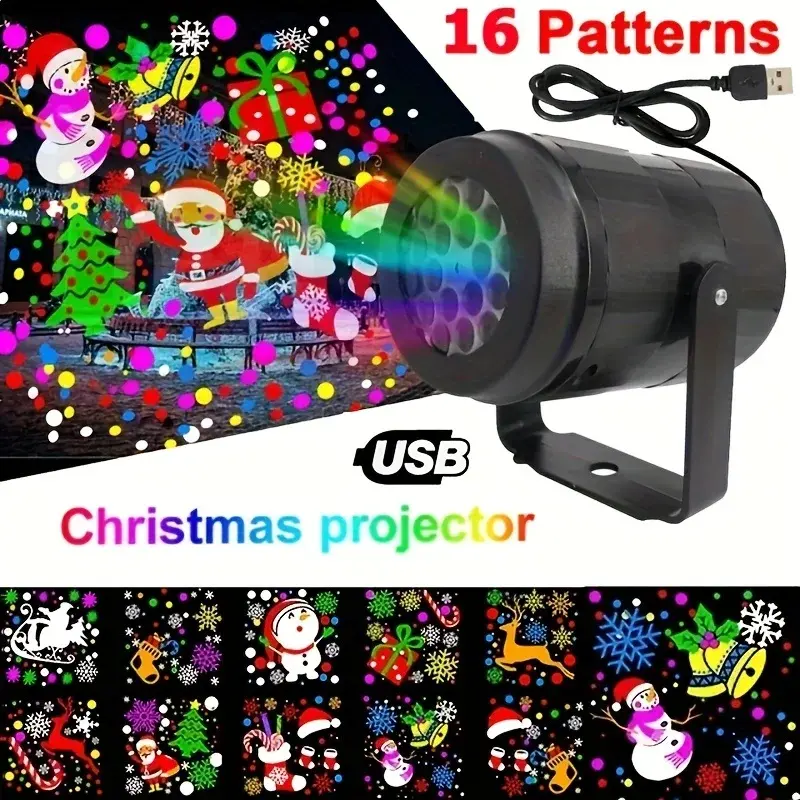 Snowflake Christmas Laser Projector Light,16 patterns Waterproof Rotating