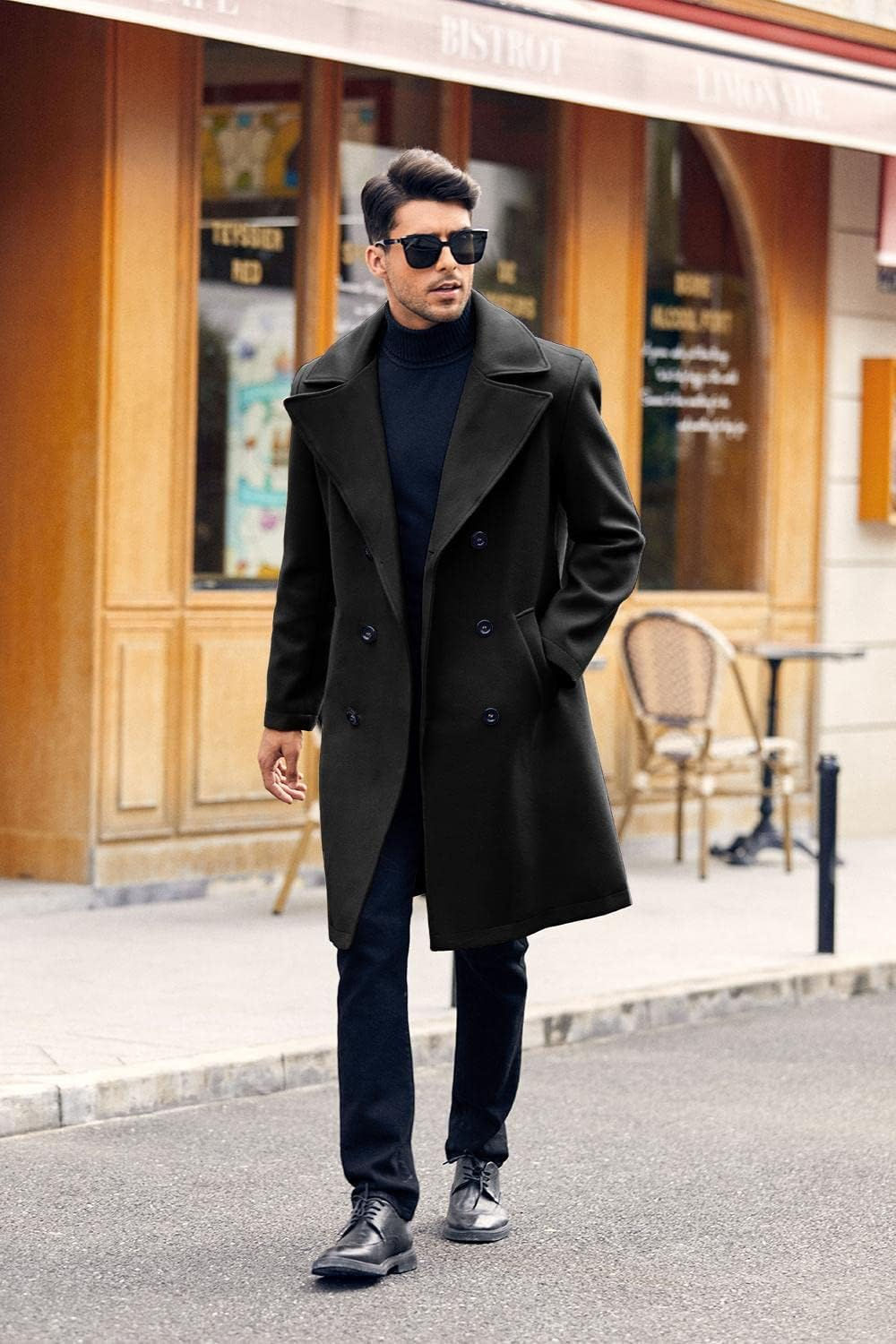 Men's Trench Coat Notch Lapel Double Breasted Long Peacoat